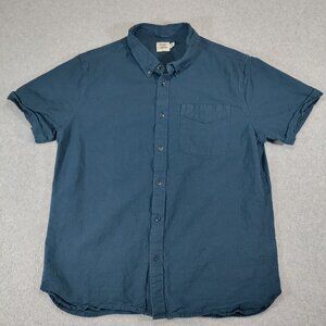 Flint and Tinder Cotton Linen Texture Shirt Mens XL Blue Short Sleeve